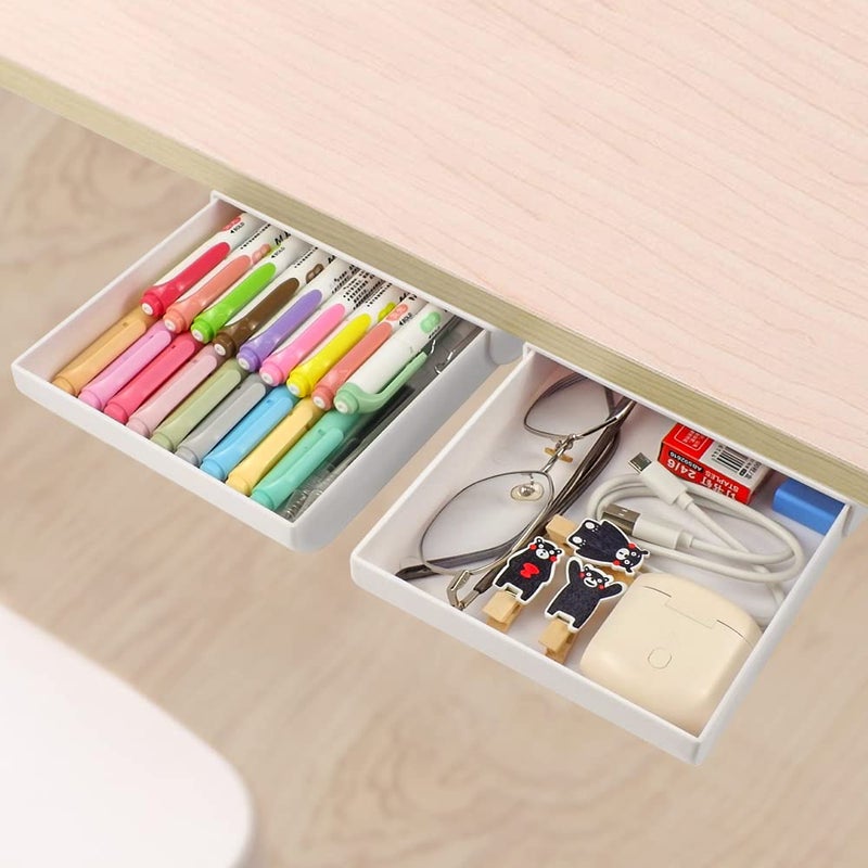 YOOUSOO 2 Pack Under Desk Drawer Organizer  Slide Out Pencil Holder  Desk Drawer Attachment  Plastic Desk Accessories & Workspace Organizers  Hidden Desktop Organizer Self-Adhesive - Image 1